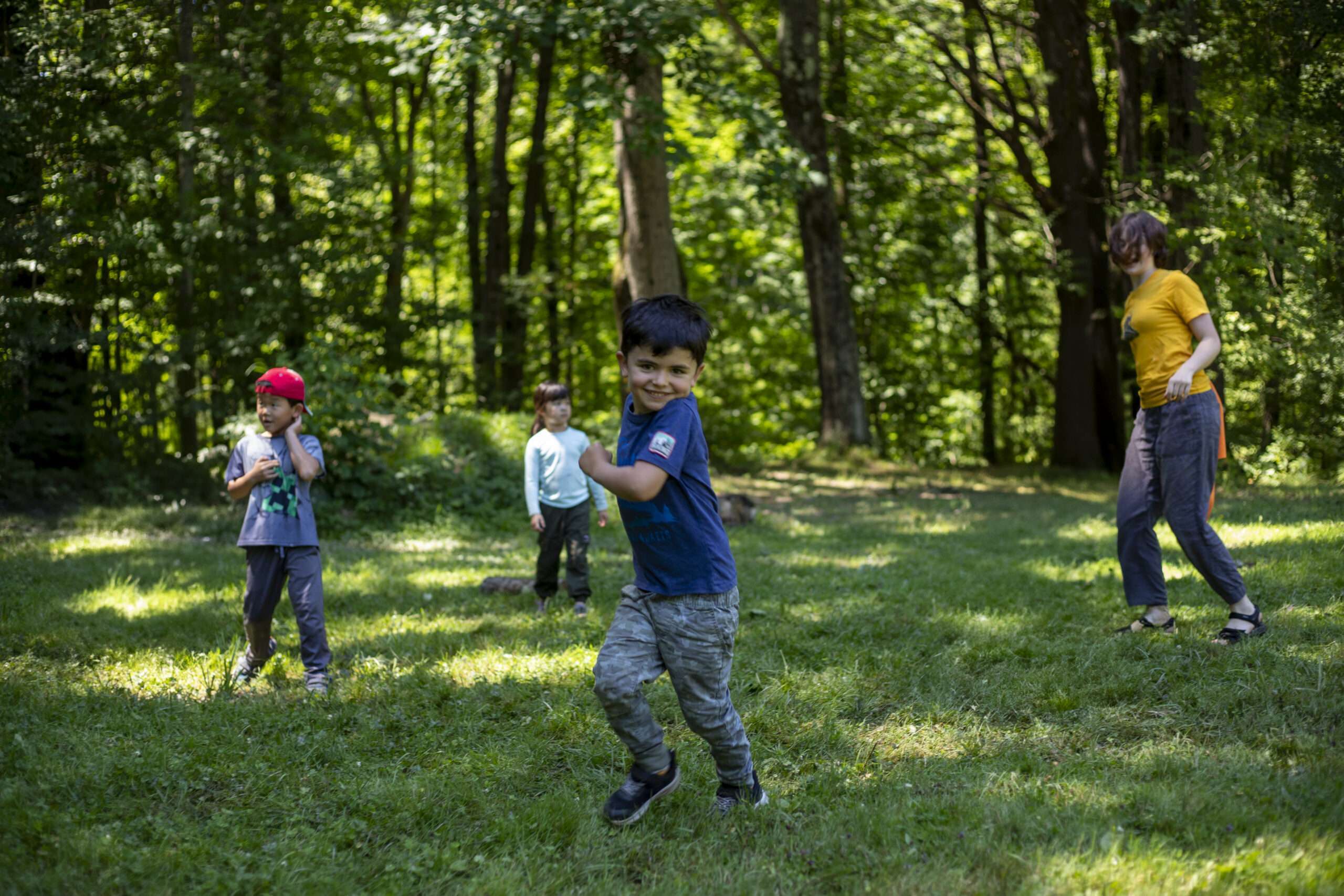Young boy running at the camera 